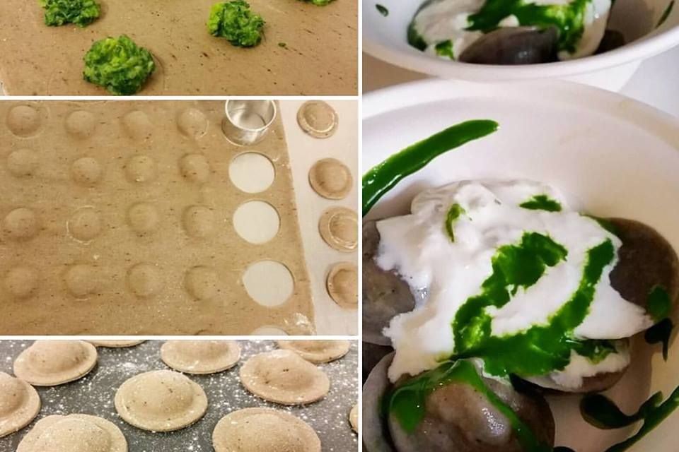 Orecchiette pugliesi fatte con la farina di grano arso, le cime di rapa saltate con aglio olio e peperoncino, e la burrata sopra.